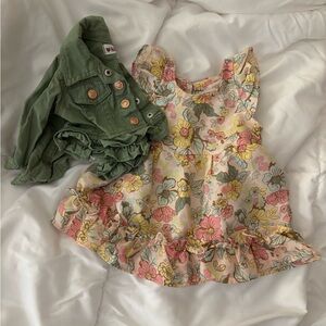 Floral Ruffle Dress with Green Jacket